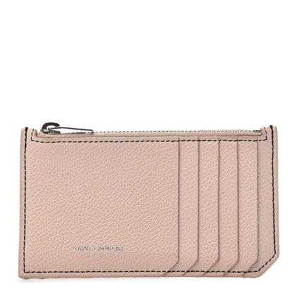 Saint Laurent Grained Calfskin 5 Fragments Zip Pouch Card Holder Marble Pink 1 of 7