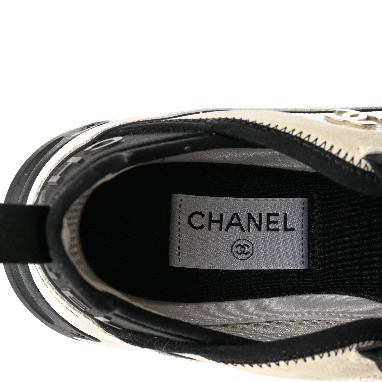 Chanel Velvet Calfskin Mixed Fibers CC Sneakers 40 White Black 7 of 13