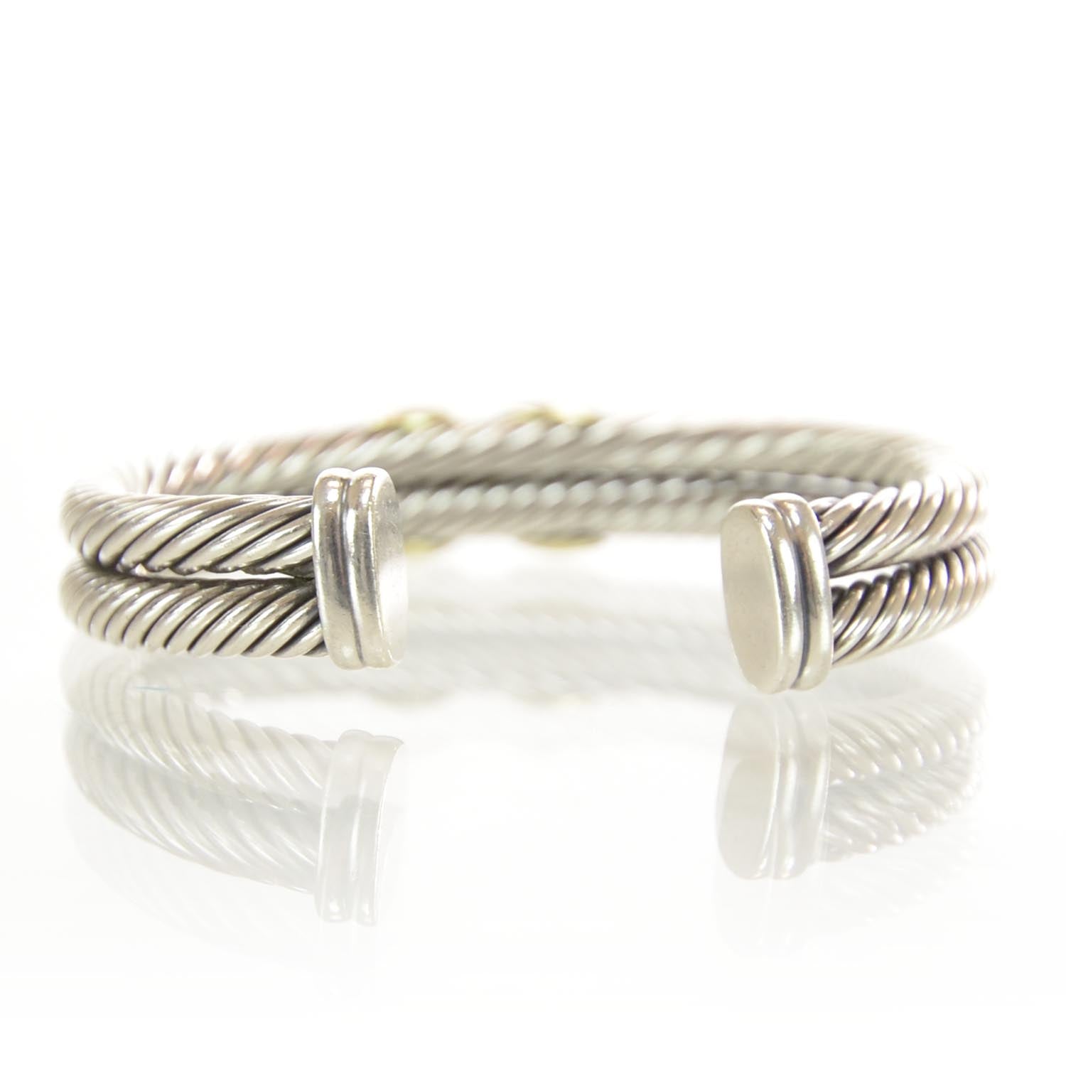 David Yurman Sterling Silver 14K Yellow Gold 10mm X Double Cable Bracelet 2 of 7