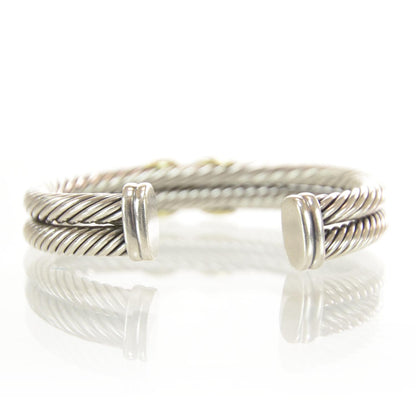 David Yurman Sterling Silver 14K Yellow Gold 10mm X Double Cable Bracelet 2 of 7