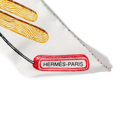 Hermes Silk Chevaloscope Neon Twilly White Bleu Rouge 2 of 4