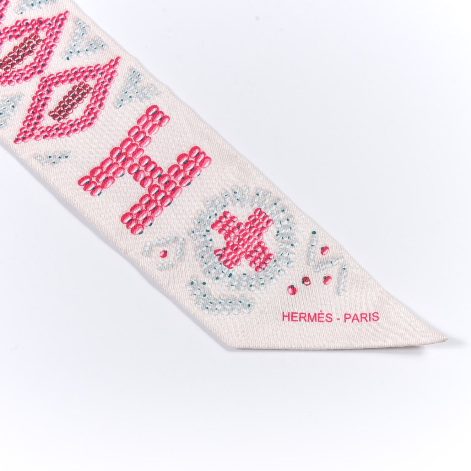 Hermes Silk Kelly En Perles Twilly Creme Framboise 4 of 5