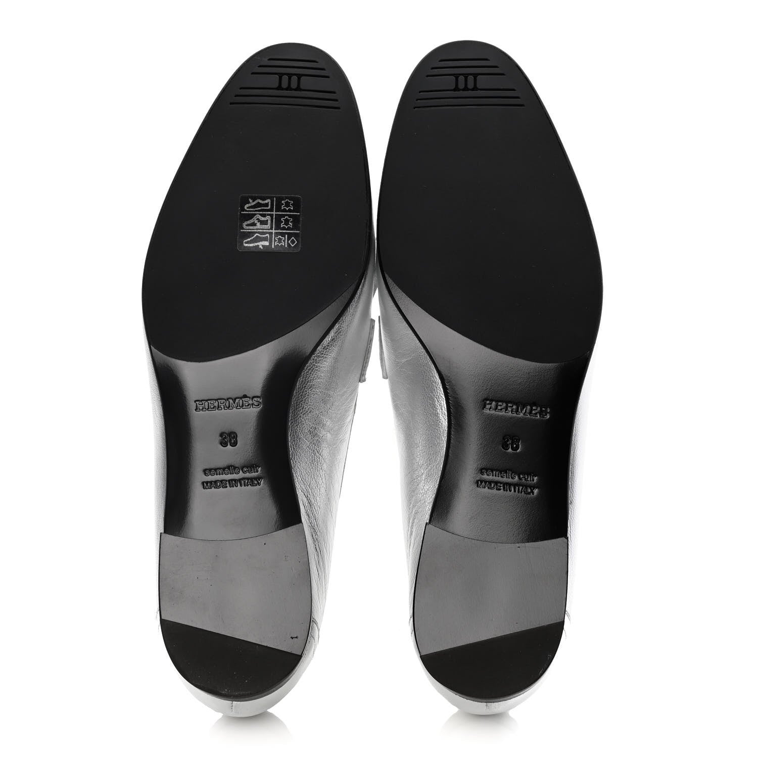 Hermes Metallic Chevre Womens Royal Loafers 38 Gris Argente 6 of 11