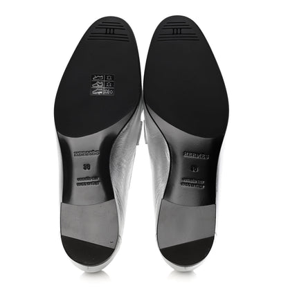 Hermes Metallic Chevre Womens Royal Loafers 38 Gris Argente 6 of 11