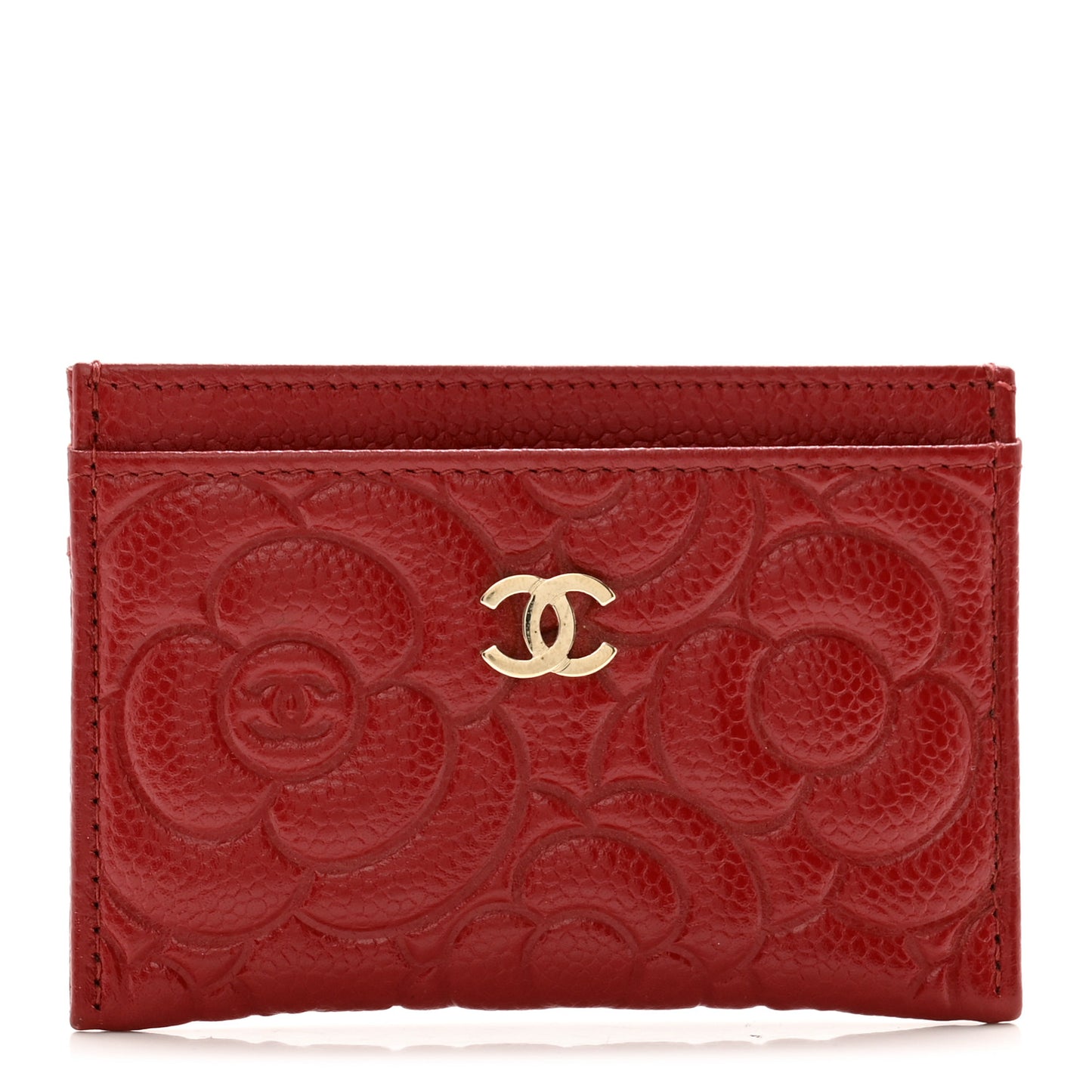 Caviar Camellia Embossed Card Holder Red
