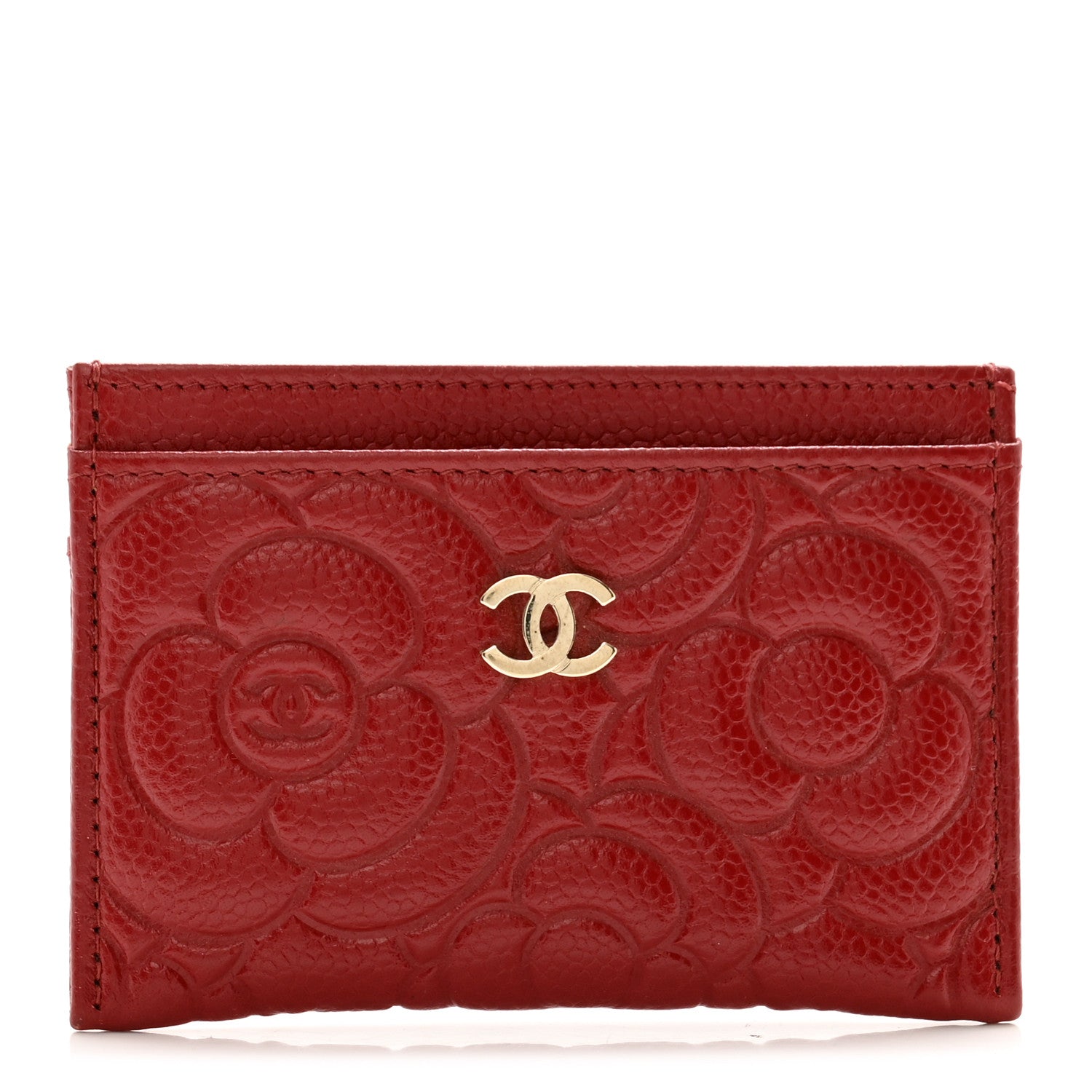 Chanel Caviar Camellia Embossed Card Holder Red 1 of 8