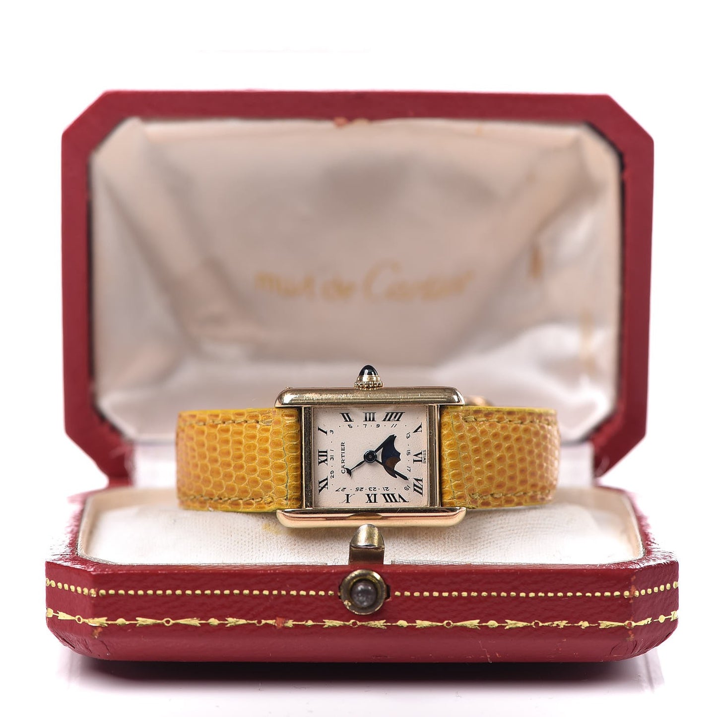 18K Yellow Gold Lizard Moon Phase Tank Quartz Watch Yellow