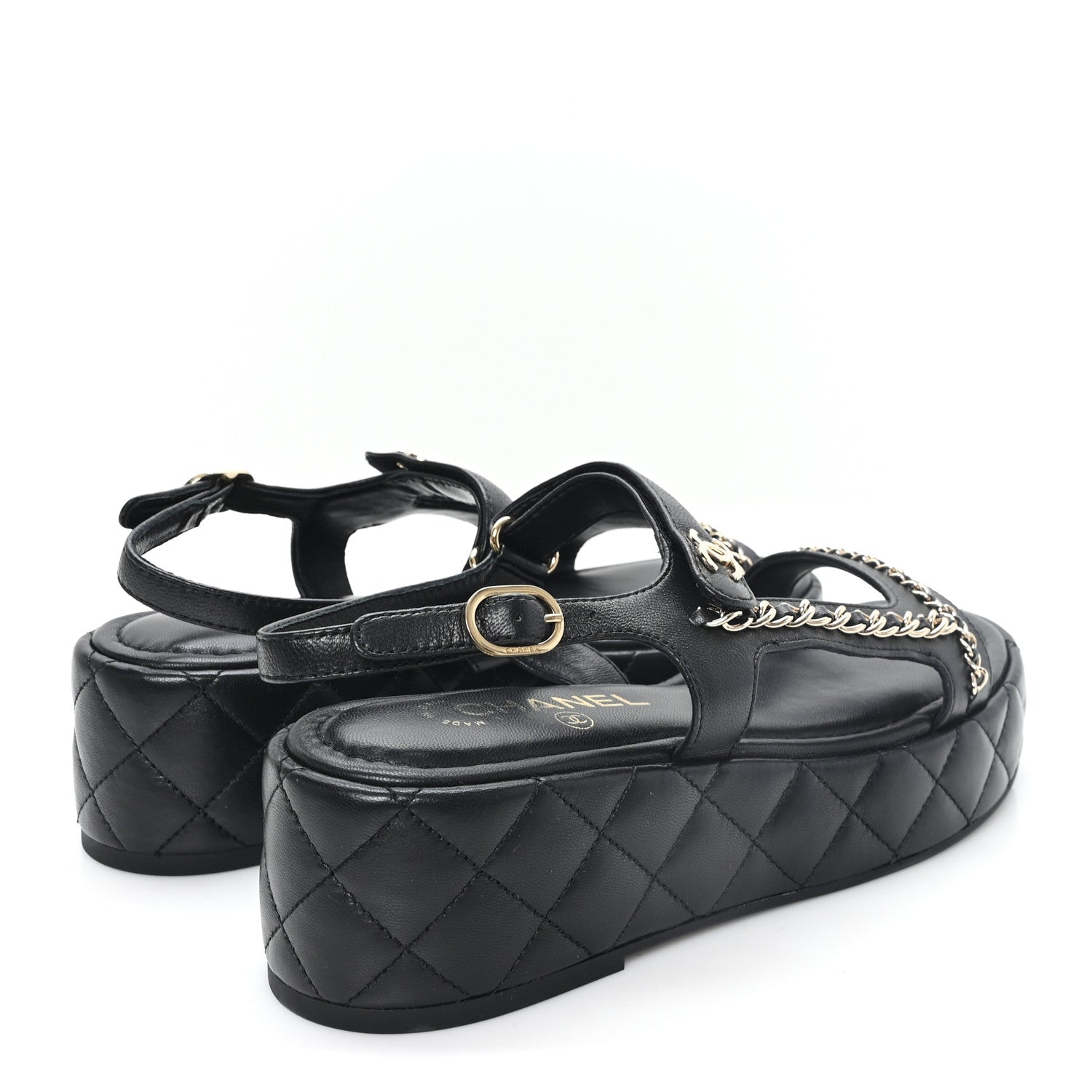 Chanel Lambskin Quilted Chain CC Platform Sandals 39.5 Black 5 of 10