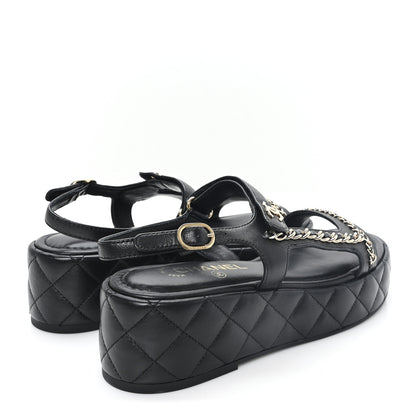 Chanel Lambskin Quilted Chain CC Platform Sandals 39.5 Black 5 of 10