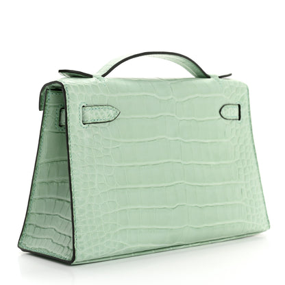Hermes Matte Alligator Kelly Pochette Vert D'eau 3 of 10