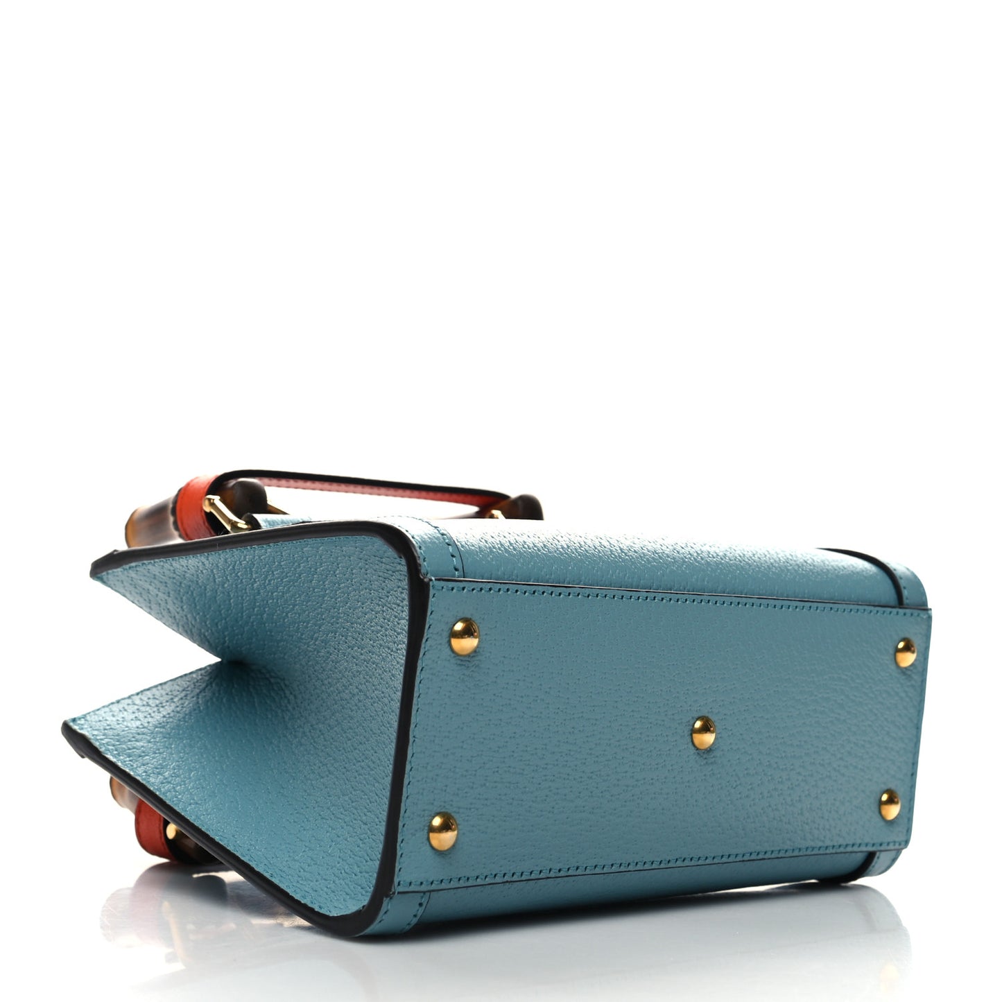Textured Dollar Calfskin Web Mini Diana Tote Bag Dusty Azure Deep Orange