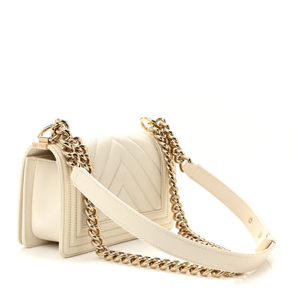 Chanel Caviar Chevron Quilted Small Boy Flap White 3 of 11