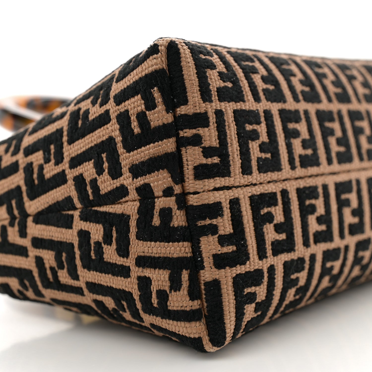 Fendi Raffia Chenille Vitello King Plexiglass Micro FF Mini By The Way Top Handle Boston Bag Naturale Black 8 of 10
