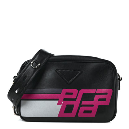 Prada City Calfskin Racing Logo Camera Bag Black Fuxia 1 of 8