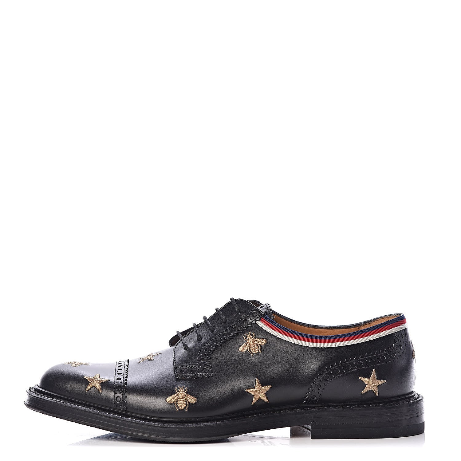 Gucci Calfskin Bee Star Embroidered Mens Captoe Derby Loafers 7.5 Black 1 of 9