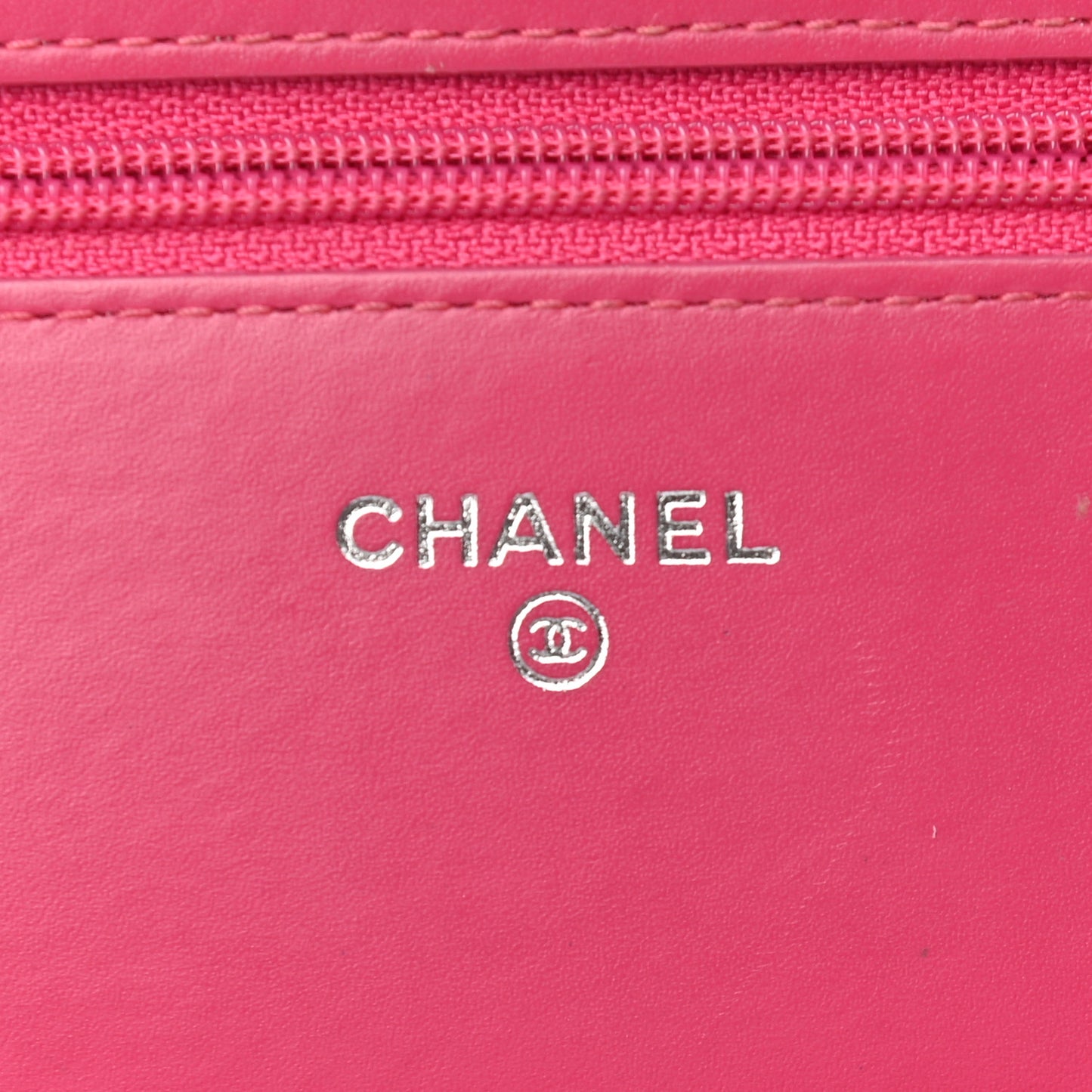 Patent Calfskin Quilted Wallet On Chain WOC Pink