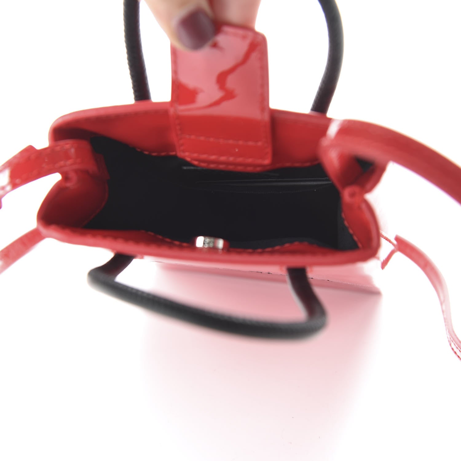Balenciaga Patent Calfskin Logo Shopping Phone Holder Bag Bright Red 5 of 8
