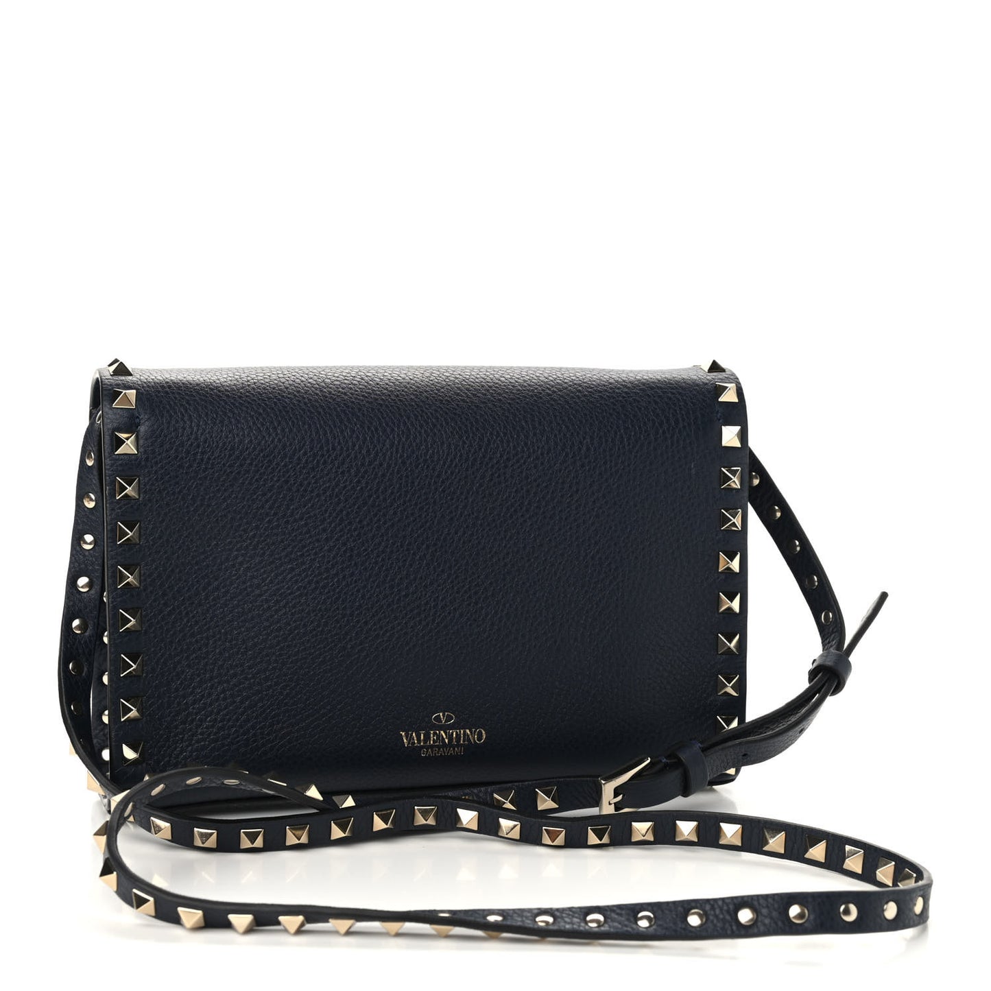 Pebbled Calfskin Medium Rockstud Flip Lock Crossbody Bag Black