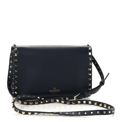 Valentino Garavani Pebbled Calfskin Medium Rockstud Flip Lock Crossbody Bag Black 3 of 9