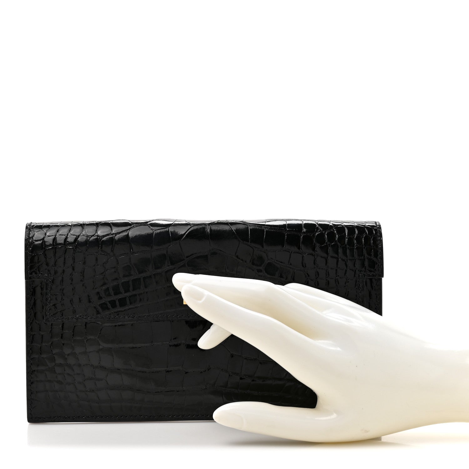 Hermes Shiny Alligator Kelly Pocket Long Wallet Black 2 of 9