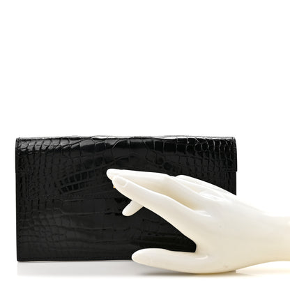 Hermes Shiny Alligator Kelly Pocket Long Wallet Black 2 of 9