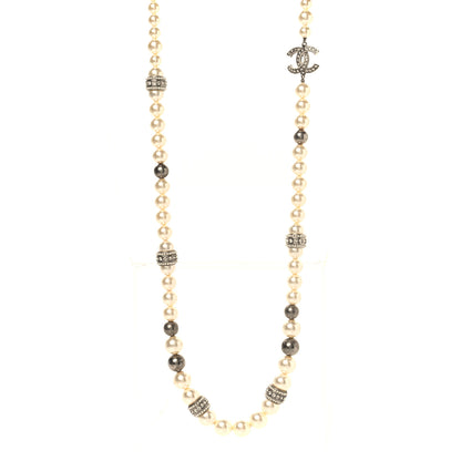 Chanel Graduated Pearl Crystal CC Long Necklace Silver 1 of 5
