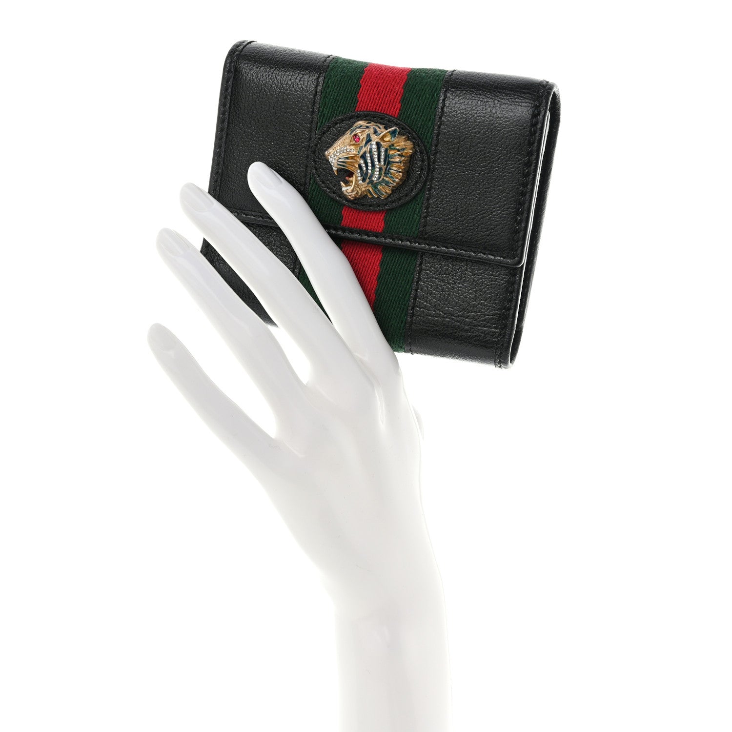 Gucci Textured Calfskin Web Rajah Trifold Black 2 of 10