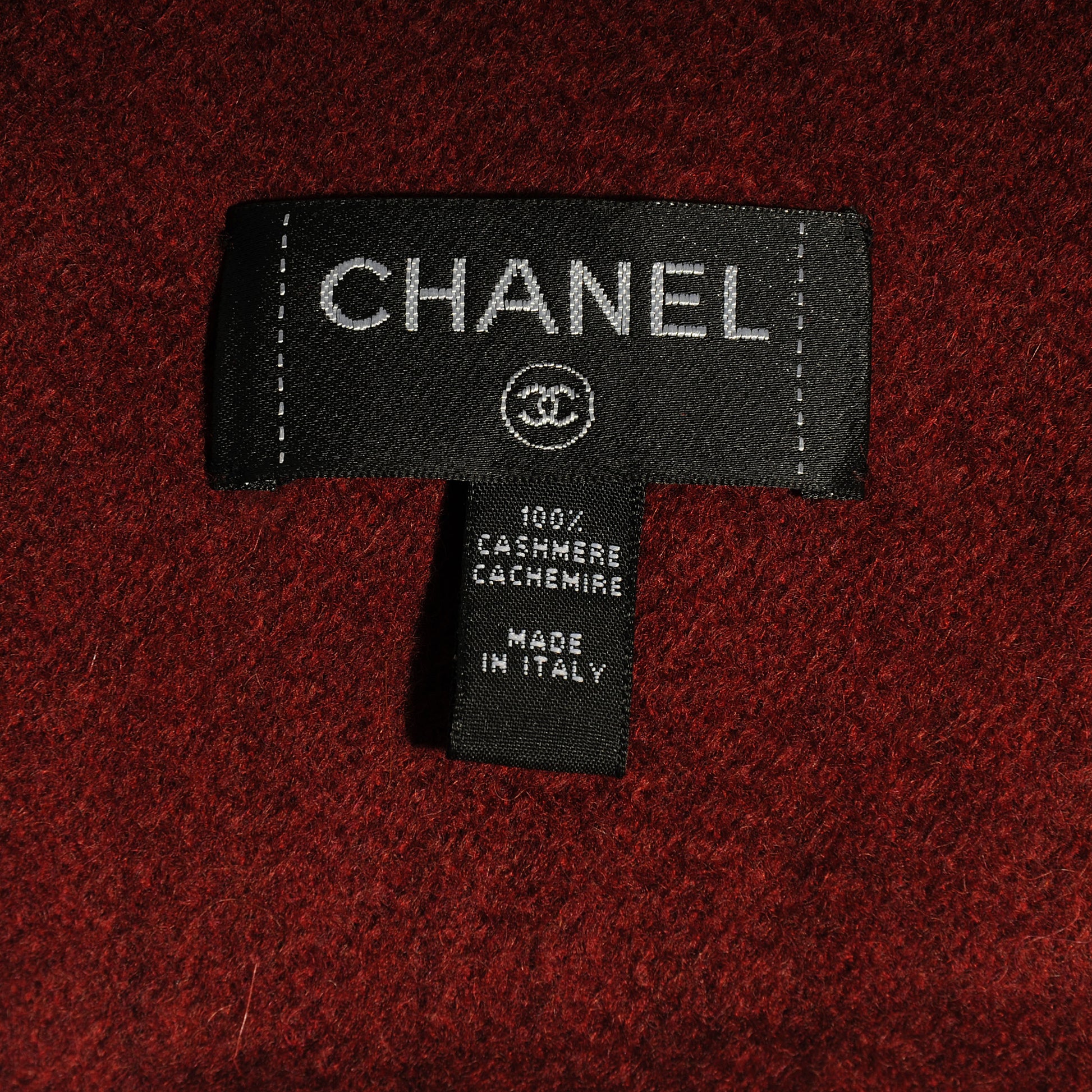 Chanel Cashmere Perforated CC Long Fringe Scarf Bordeaux 4 of 4