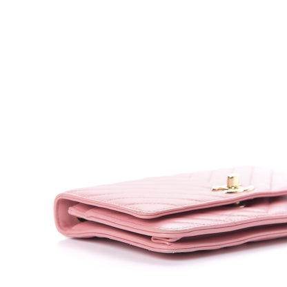 Chanel Lambskin Chevron Quilted Trendy CC Wallet On Chain WOC Pink 6 of 15