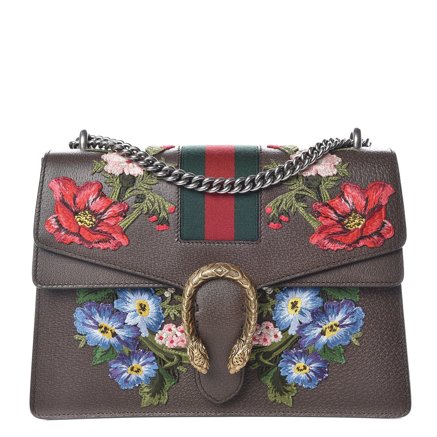 Gucci Calfskin Web Floral Embroidered Medium Dionysus Shoulder Bag New Acero 1 of 13