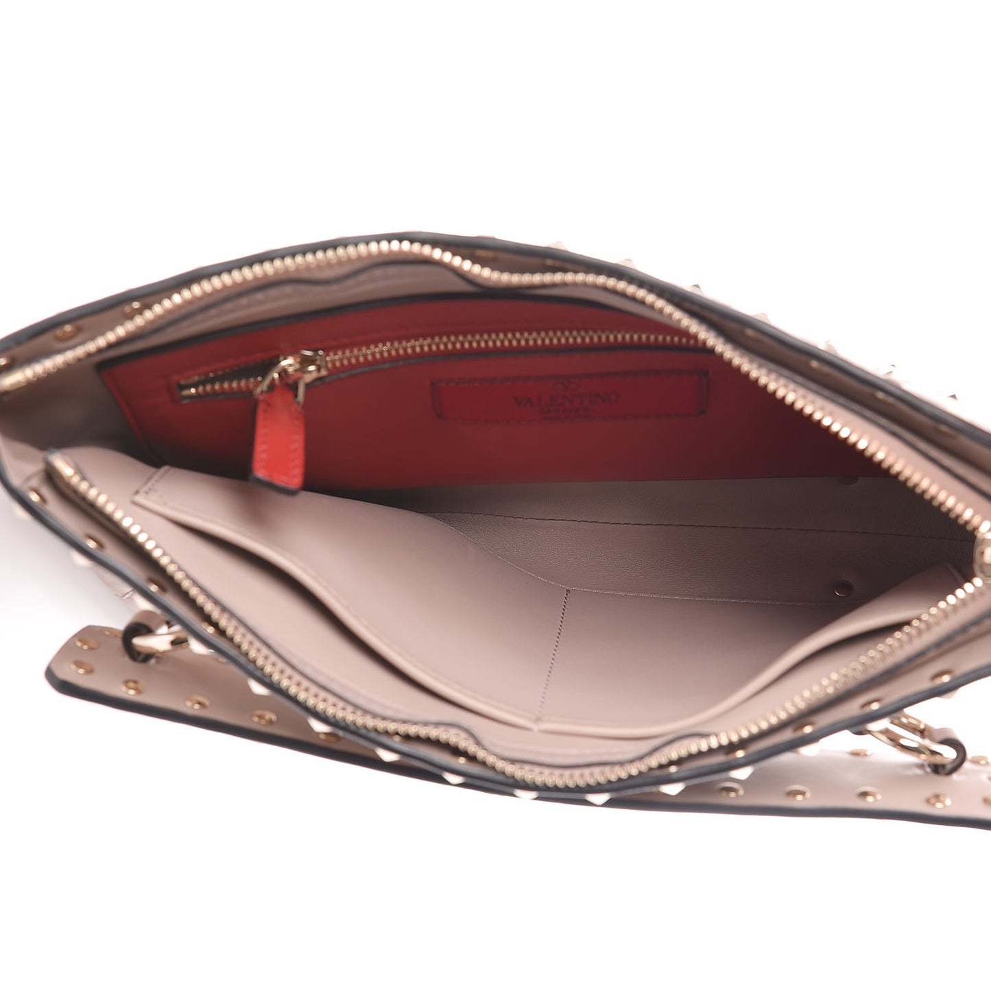 Nappa Rockstud Spike Side Slip Zip Clutch Poudre
