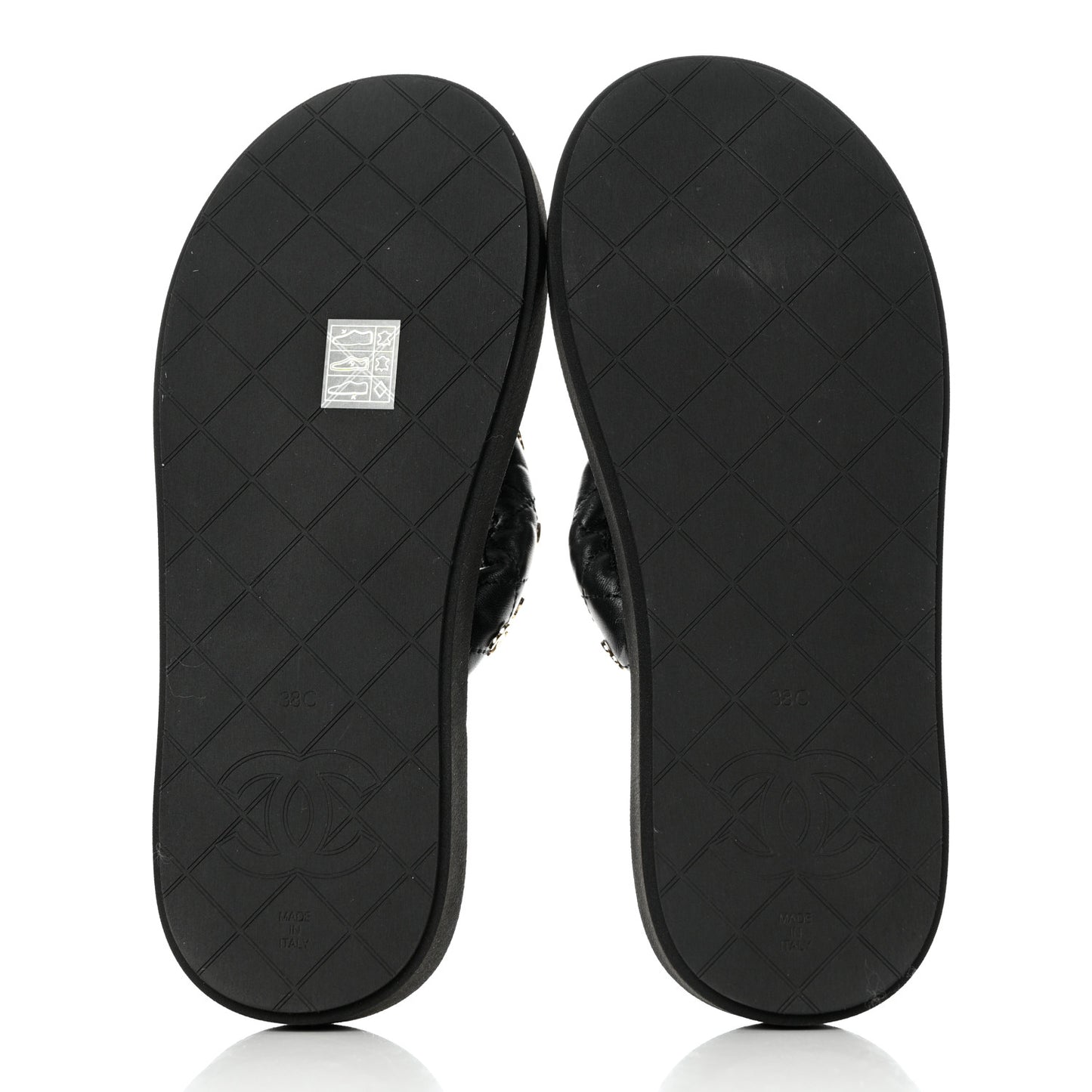 Lambskin Quilted Padded Charms Thong Sandals 38 Black