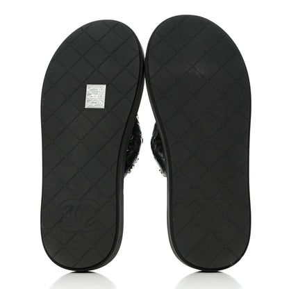 Chanel Lambskin Quilted Padded Charms Thong Sandals 38 Black 5 of 10