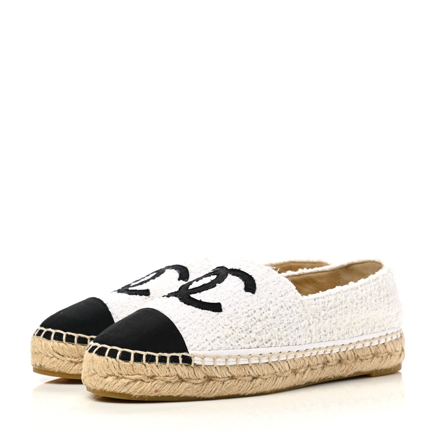 Tweed Grosgrain CC Espadrilles 36 White Black