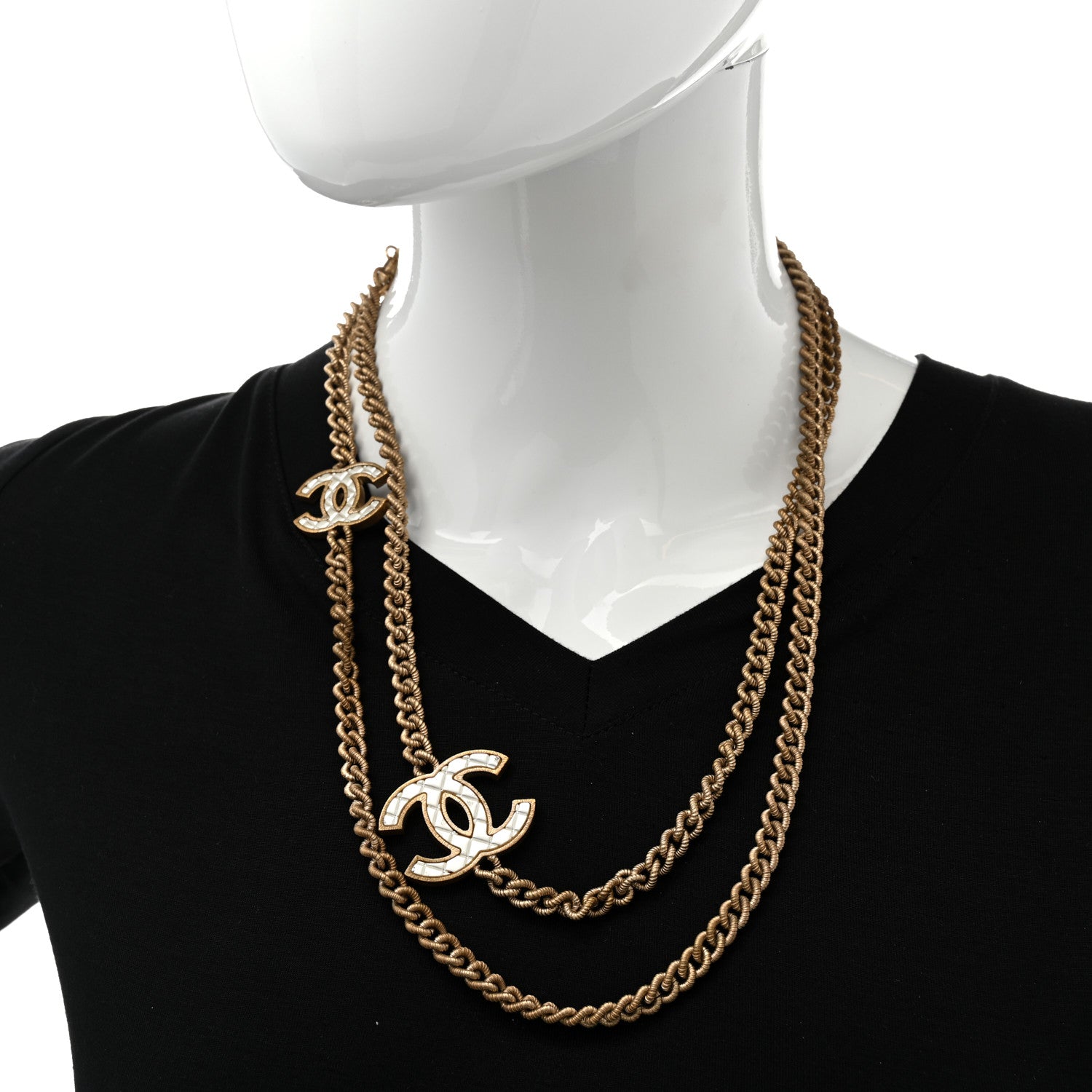 Chanel Metal Quilted CC Long Chain Necklace Gold Pearly White 2 of 7