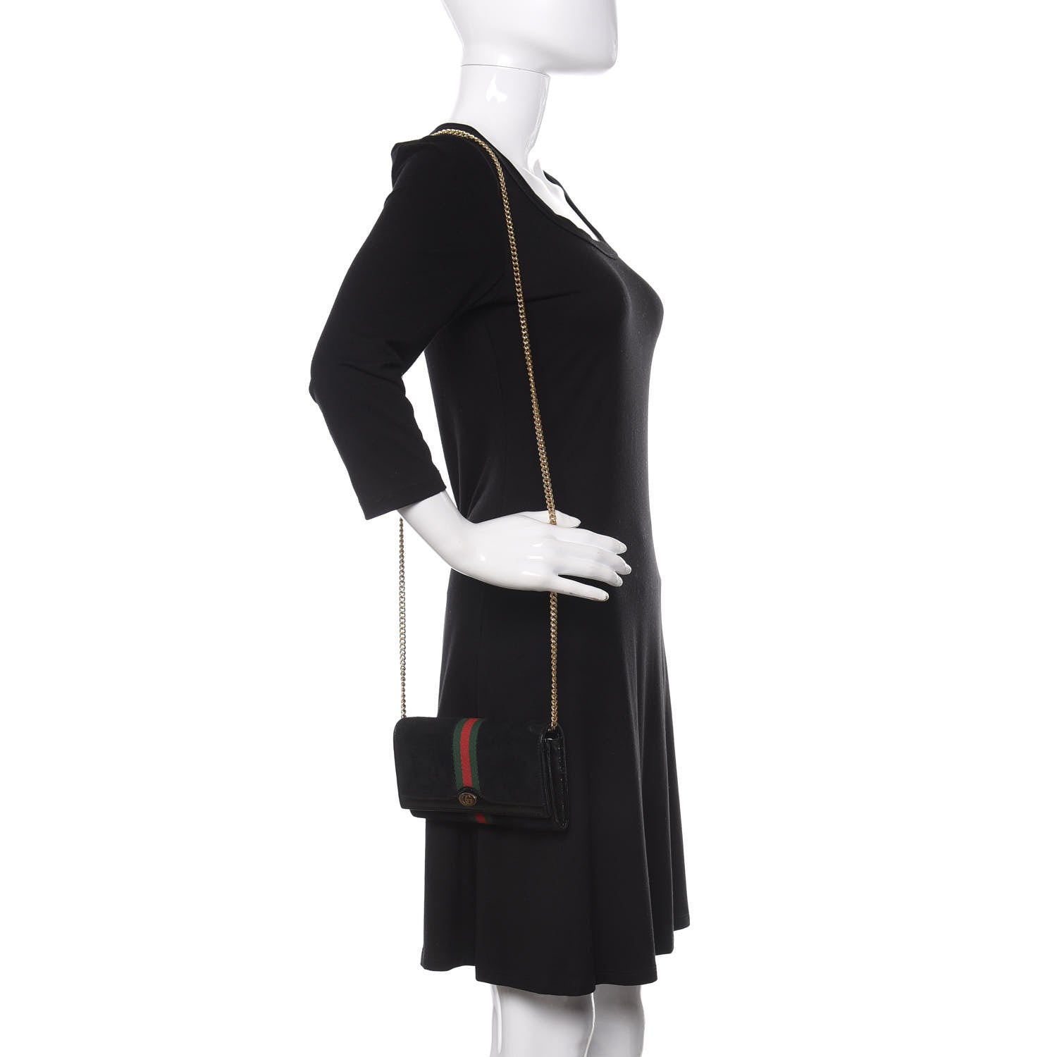 Gucci Suede Patent Web Ophidia Wallet On Chain Black 2 of 8