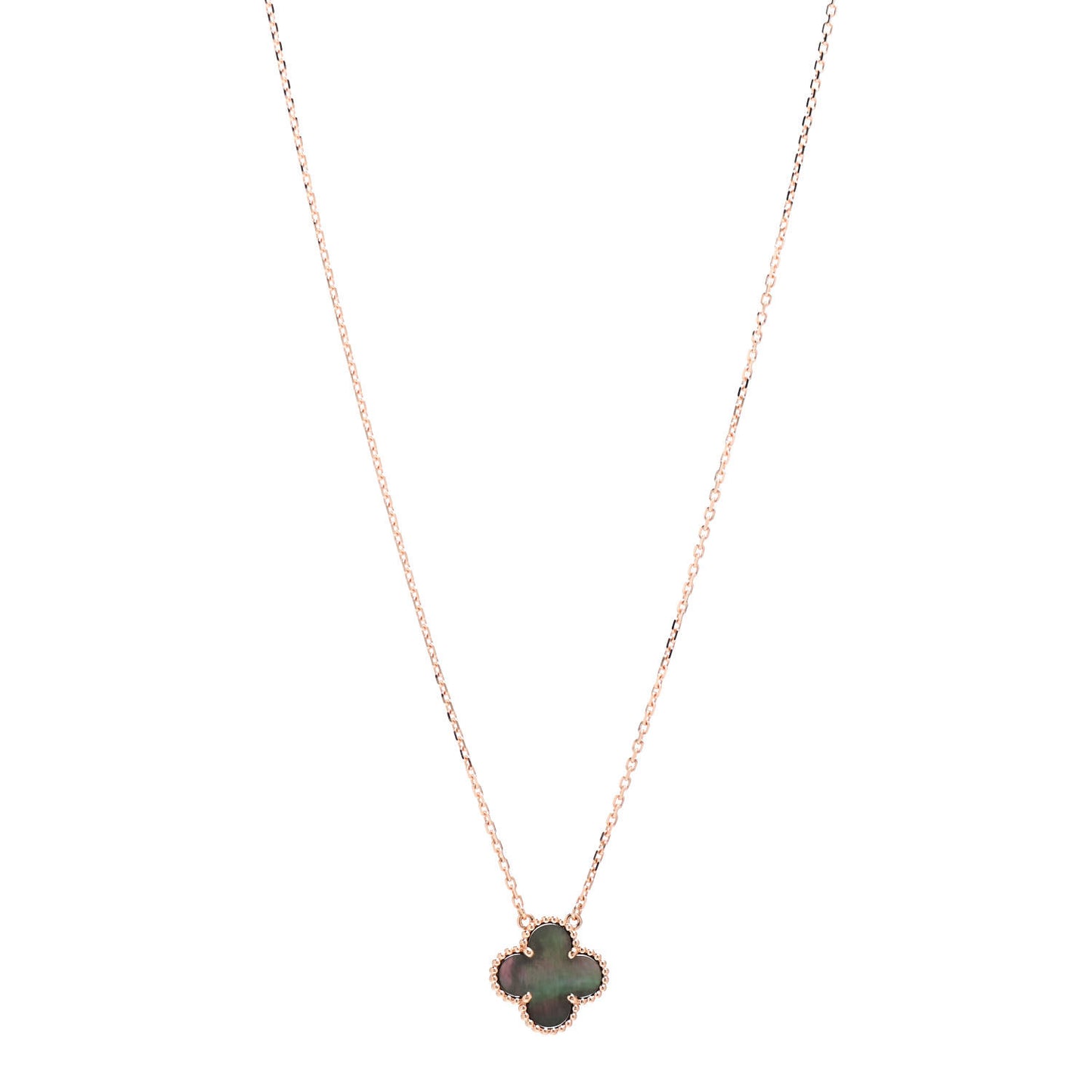 18K Rose Gold Gray Mother of Pearl Vintage Alhambra Pendant Necklace