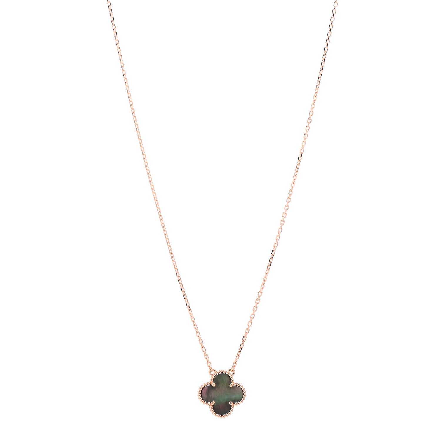 Van Cleef & Arpels 18K Rose Gold Gray Mother of Pearl Vintage Alhambra Pendant Necklace 1 of 4