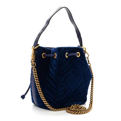 Gucci Velvet Matelasse GG Marmont Bucket Bag Cobalt Blue 3 of 10