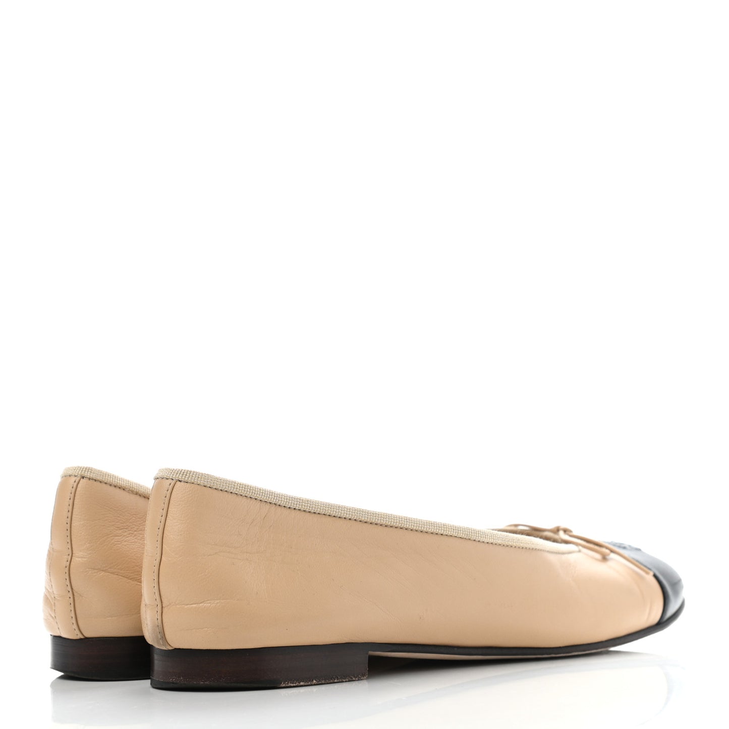 Lambskin Cap Toe Ballerina Flats 39.5 Beige Black