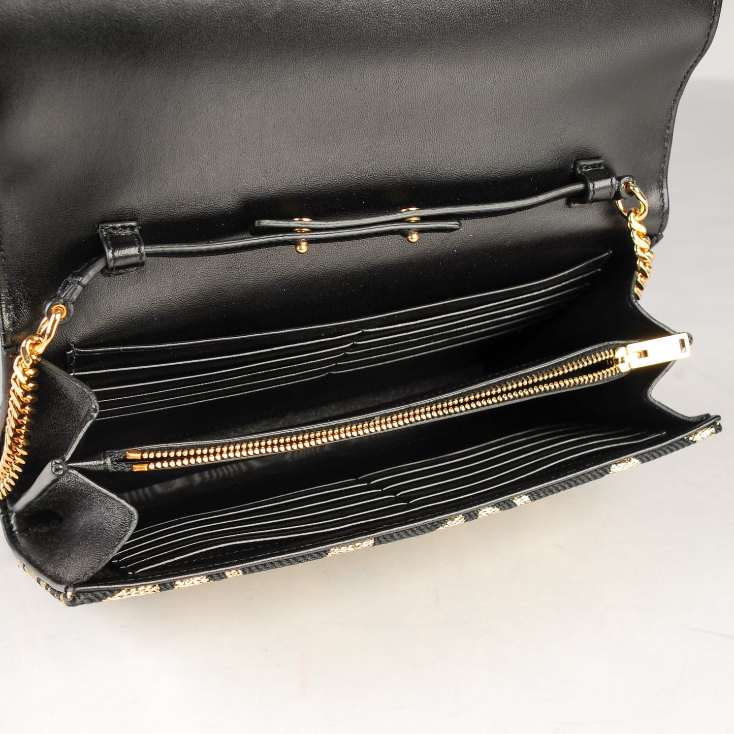 Canvas Star Print Monogram Chain Wallet Gold Black