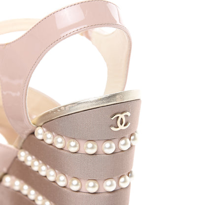 Chanel Patent Calfskin Pearl CC Wedge Sandals 41 Light Pink 10 of 11