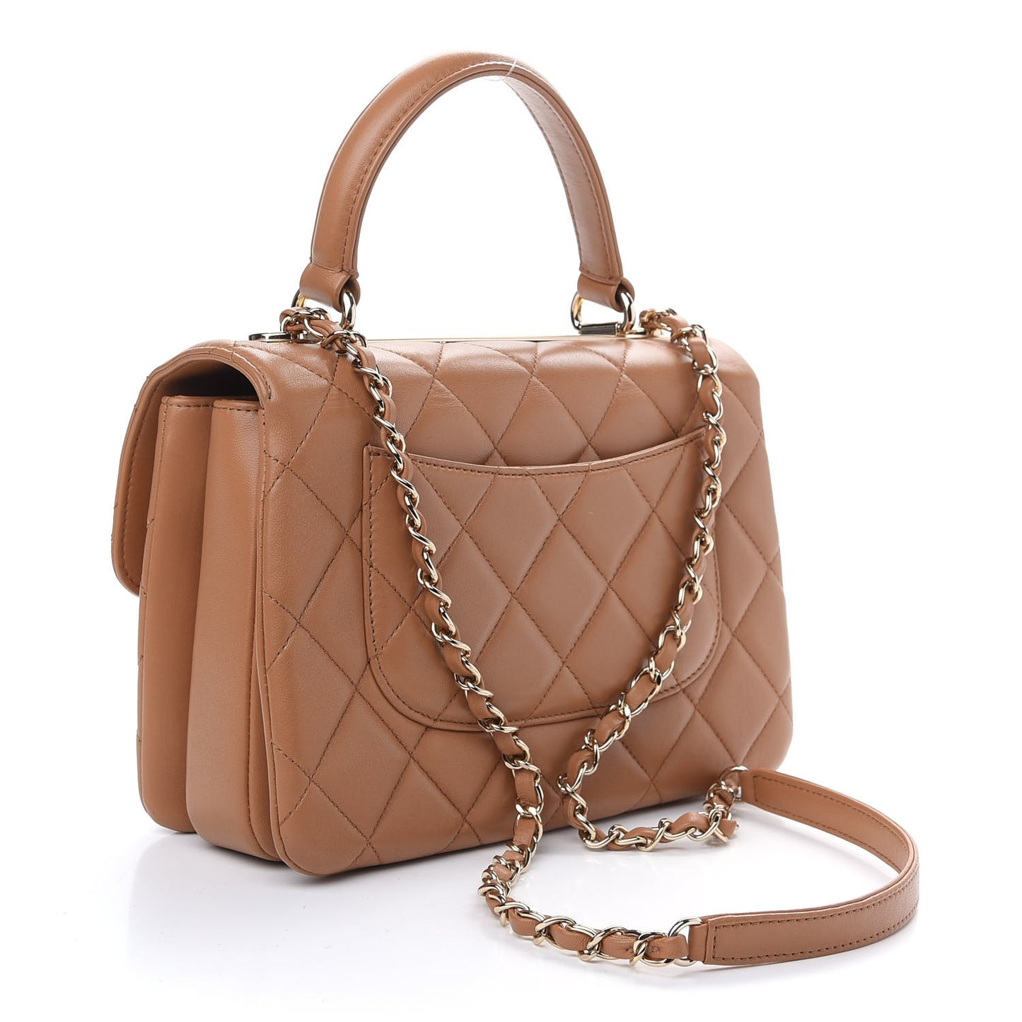 Lambskin Quilted Small Trendy CC Flap Dual Handle Bag Camel