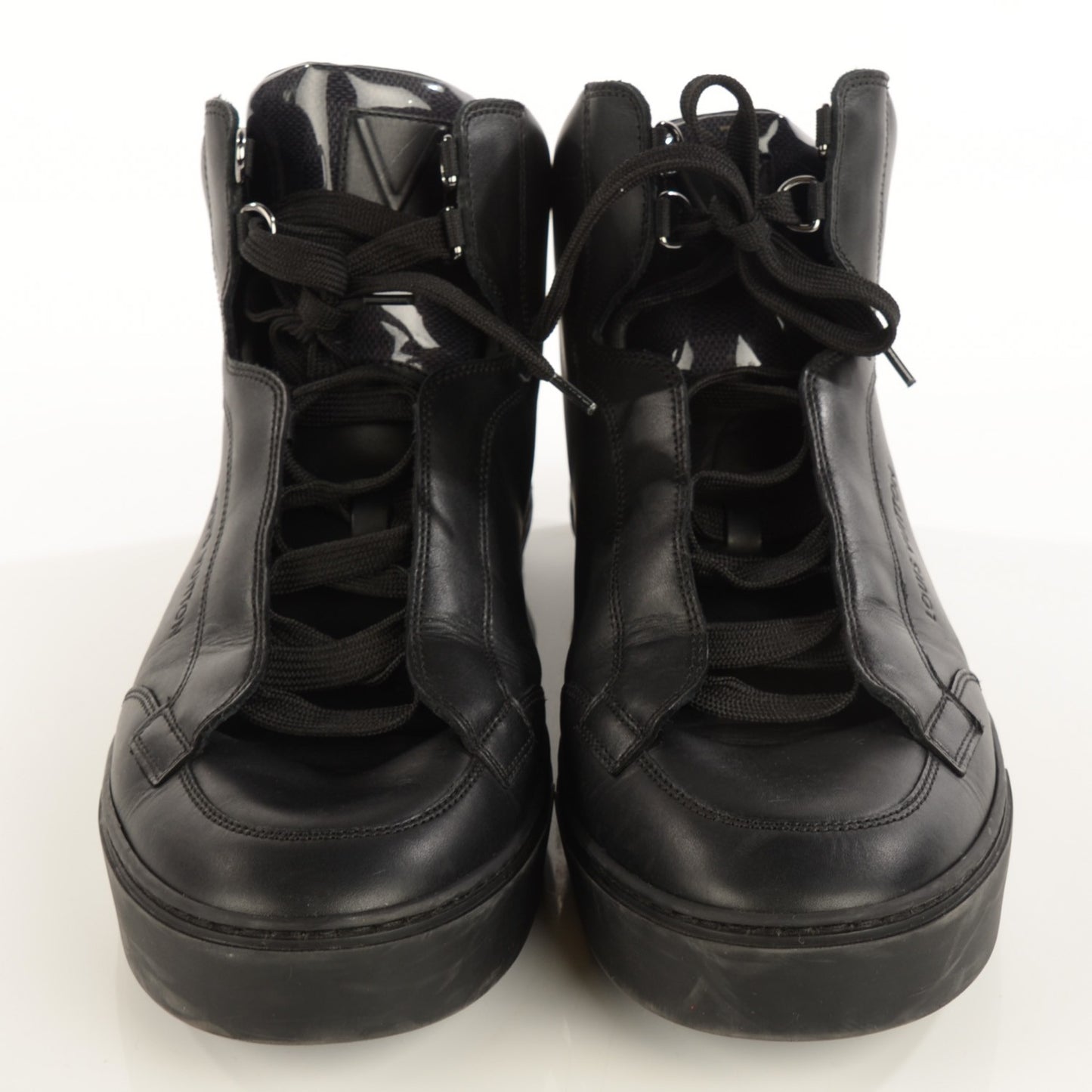 Calfskin Patent Damier Graphite Speaker Sneakers 7 Black