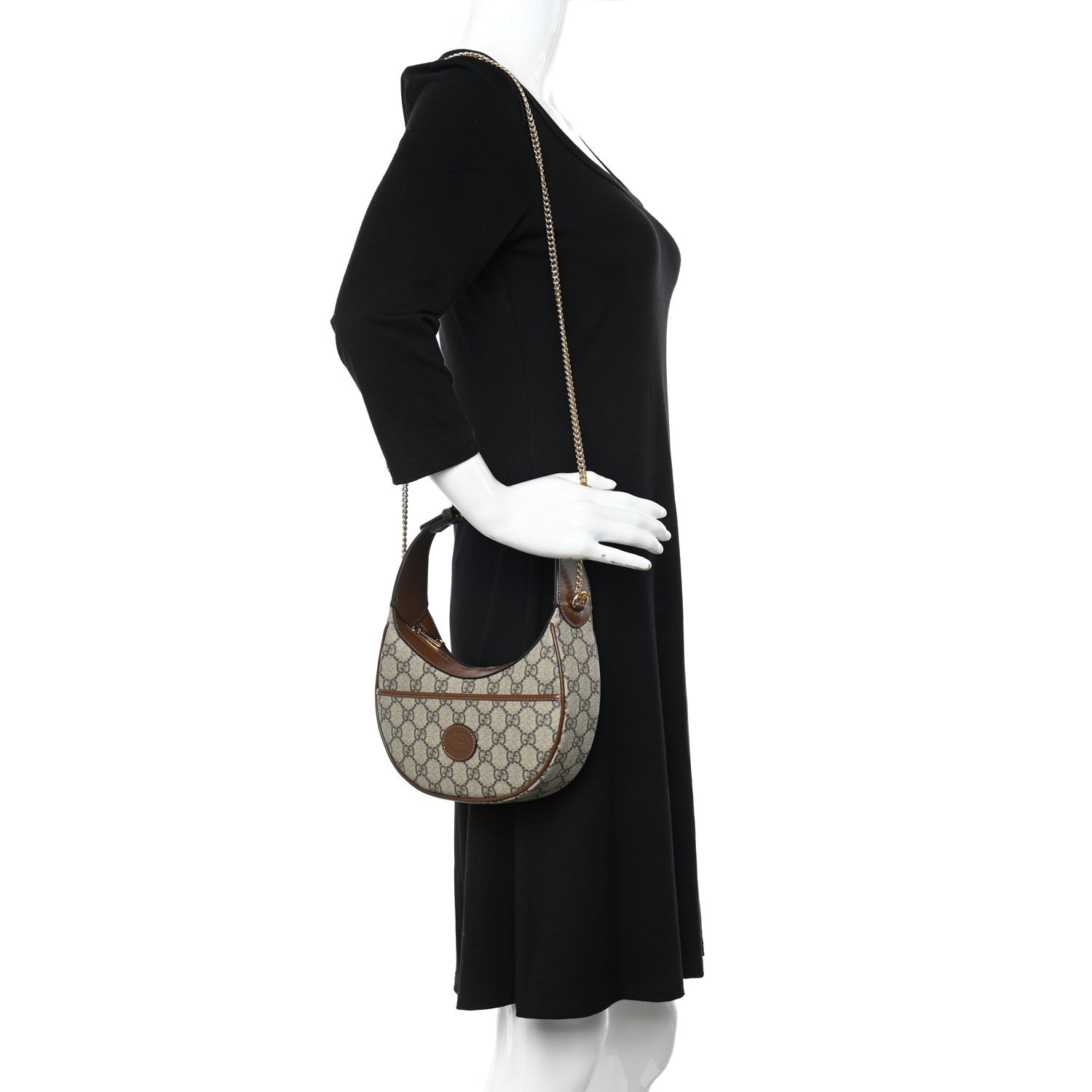 Gucci GG Supreme Monogram Azalea Calfskin Mini Retro Interlocking G Half Moon Bag Beige Ebony Brown Sugar 2 of 11