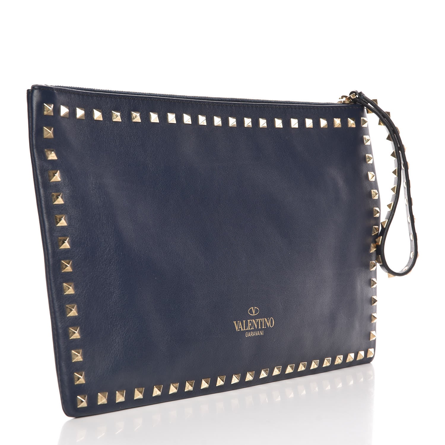 Valentino Garavani Calfskin Large Rockstud Zip Wristlet Pouch Marine 3 of 8