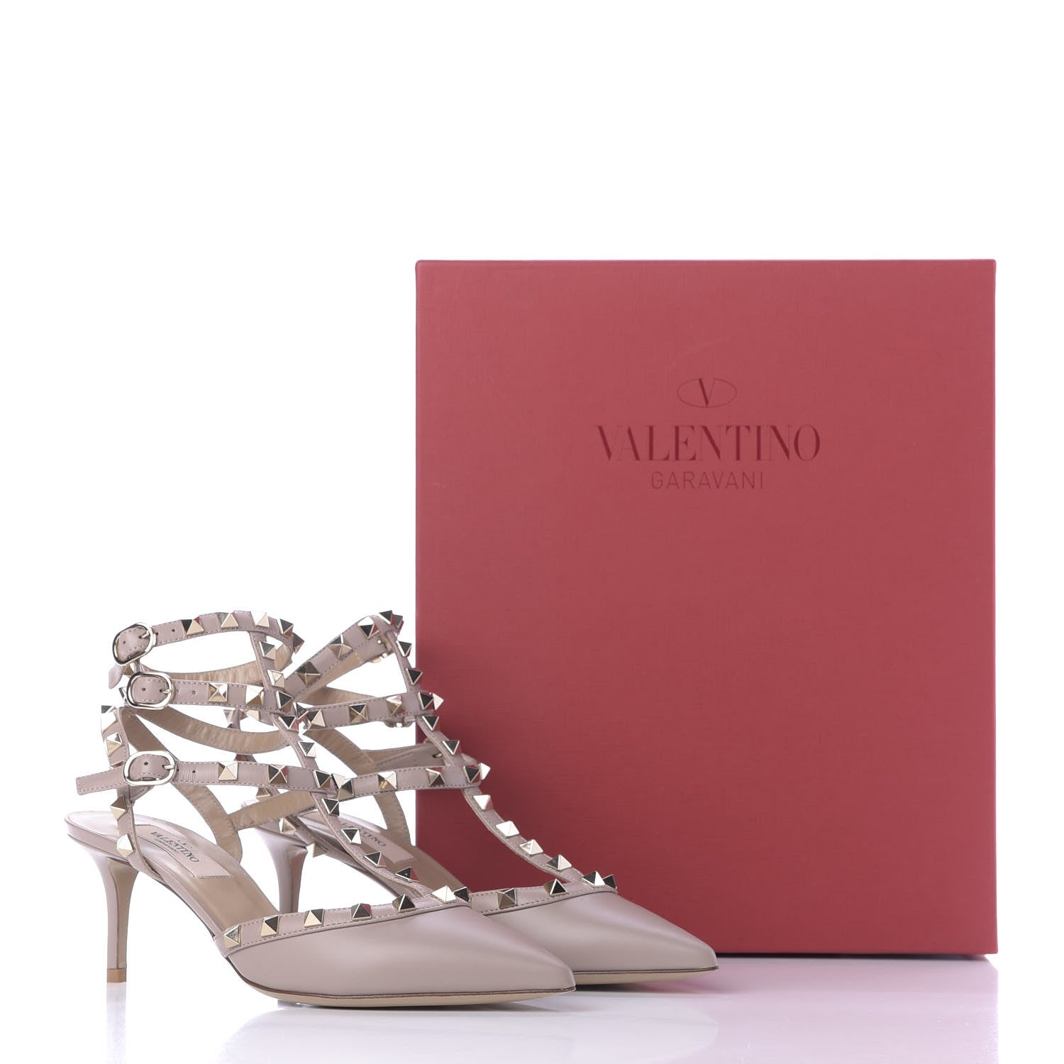 Valentino Garavani Nappa Rockstud Ankle Strap Low Heel Pumps 37 Poudre 12 of 12