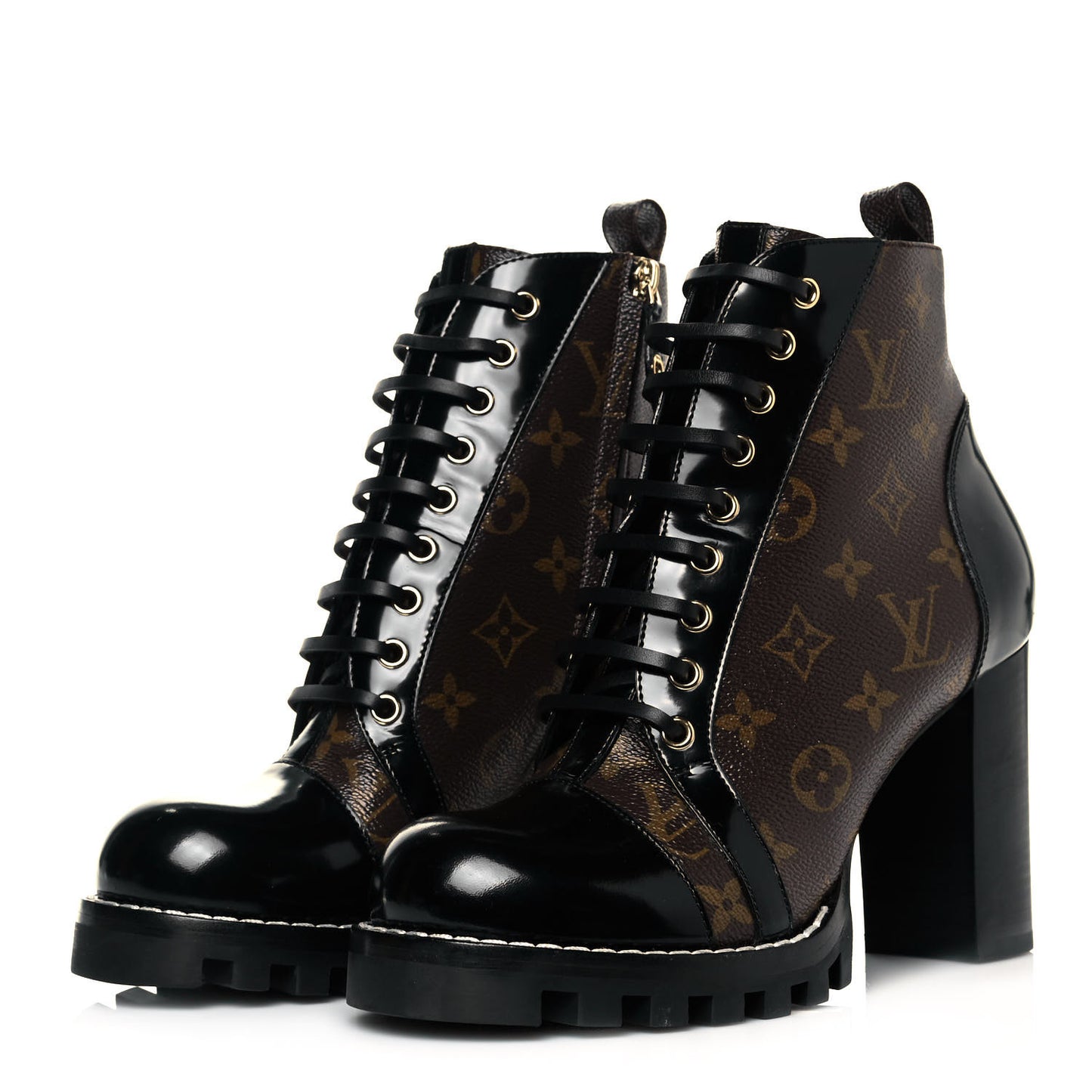 Patent Calfskin Monogram Star Trail Ankle Boots 41 Black