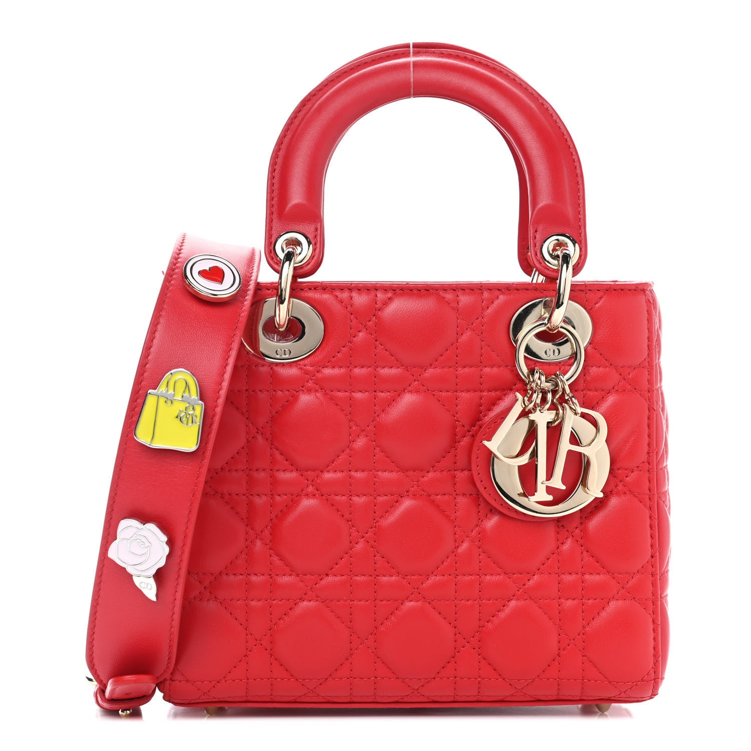 Christian Dior Lambskin Cannage Small Lucky Badges My Lady Dior Red 1 of 6