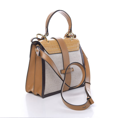 Chloe Calfskin Crocodile Embossed Canvas Small Aby Day Shoulder Bag Honey Gold 3 of 9